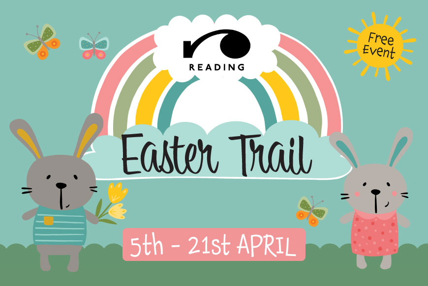 Easter Trail - Cartoon bunnies under a rainbow